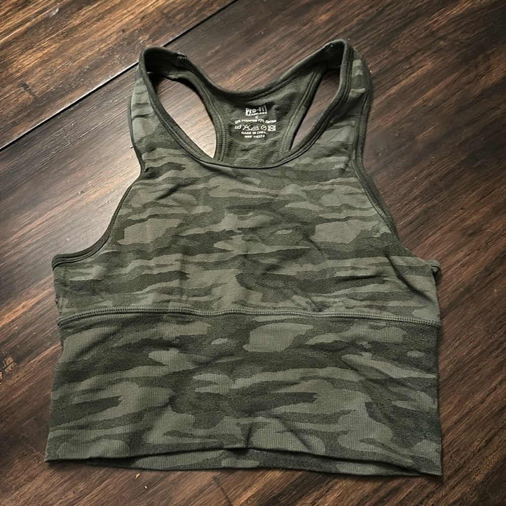 Women's Camo Racerback Sports Bra - Olive Green
